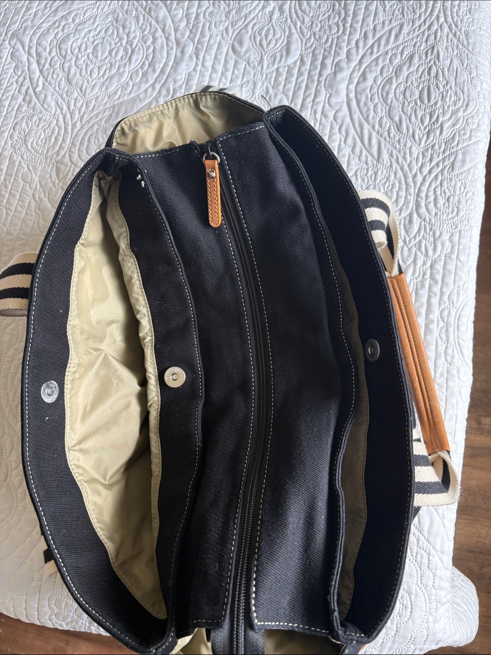 Classic Black Canvas and Tan Leather Travel Tote - Picture 15 of 16